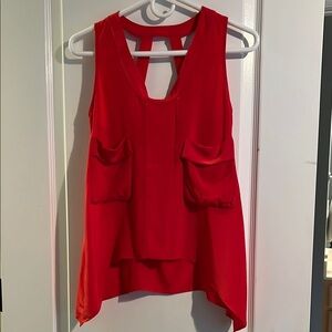 Red Sleeveless Blouse with Pockets
